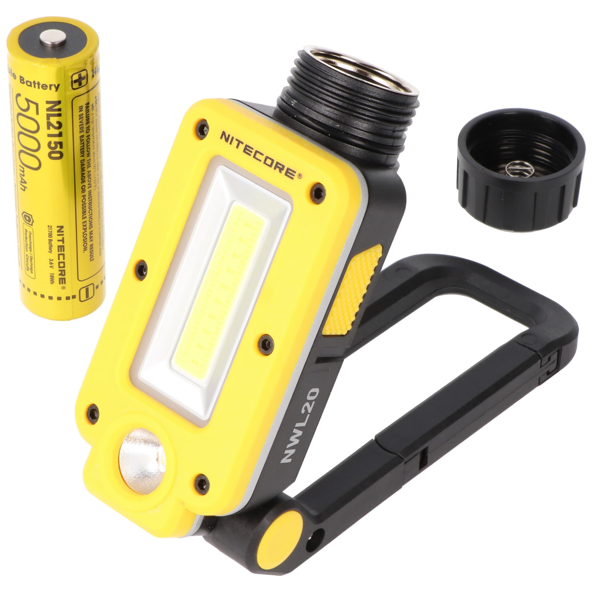 Lampe de travail multifonction Nitecore NWL20, 600 lumens, projecteur COB et projecteur LED, avec lumière rouge, avec batterie Li-ion NL2150 21700