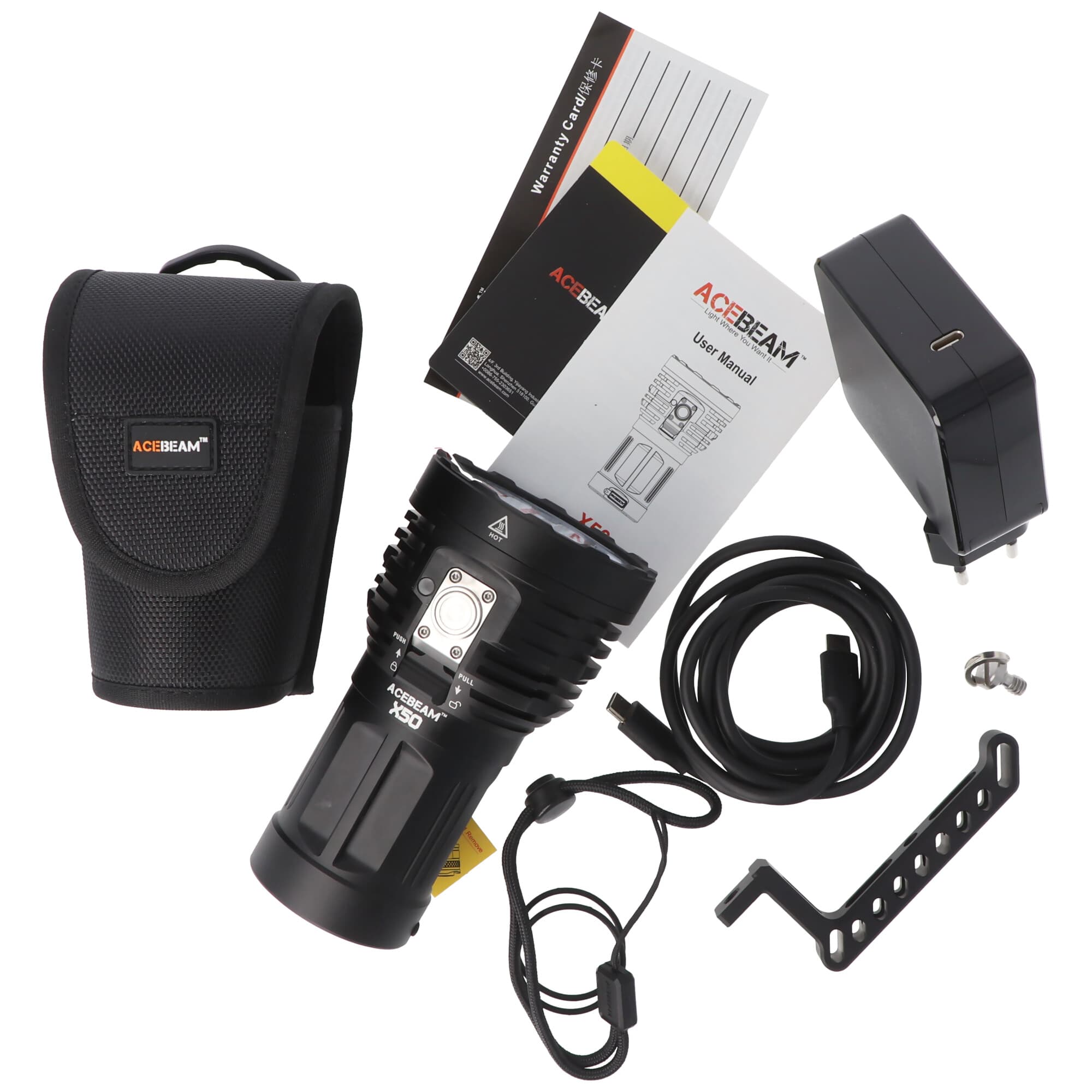 40 000 AceBeam X50 avec 40 000 lumens de luminosité, y compris batterie, chargeur, étui, blanc froid