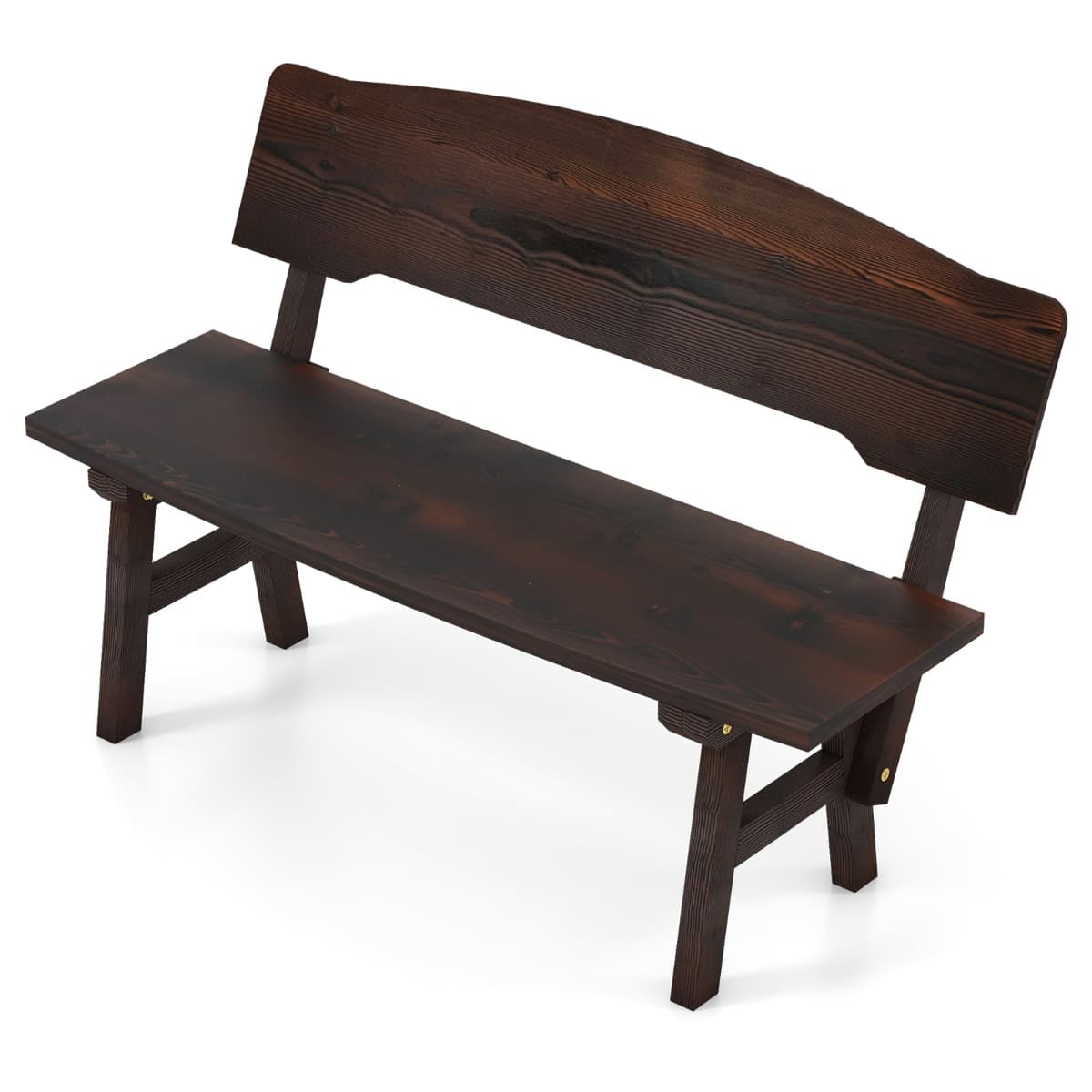 CostwayBanc de Jardin en Bois d'Épicéa 2 Places Dossier Incliné Charge 325 KG Banquette d'Extérieur Carbonisé 120x51x78 CM