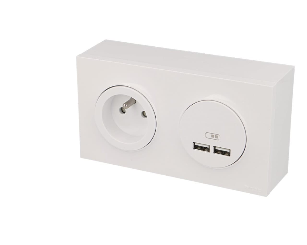 Prise en saillie 2P+T + USB double Schneider Odace