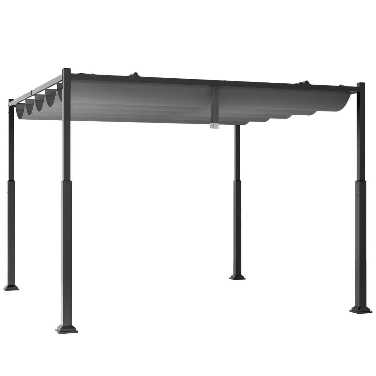 CostwayPergola d'Extérieur 310 x 310 CM avec Auvent Rétractable Colonnes Métalliques Robustes Pavillon Moderne Pare-Soleil Tonnelle